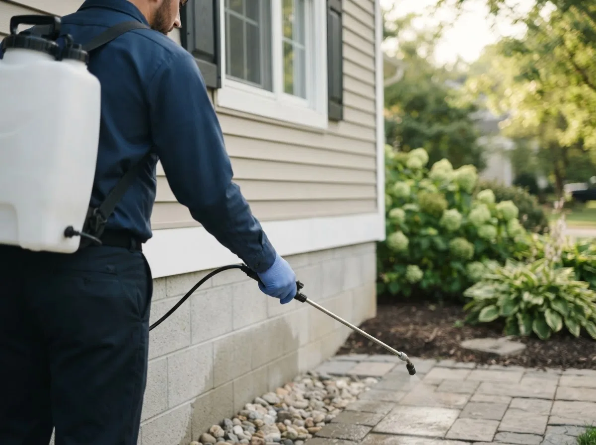 Pest control technician inspecting a home in Dunbar, NE